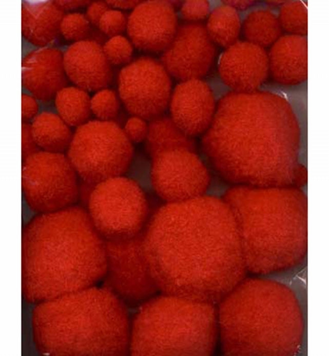 Pom Pom set, rdeča 1,5-4 cm 50kom