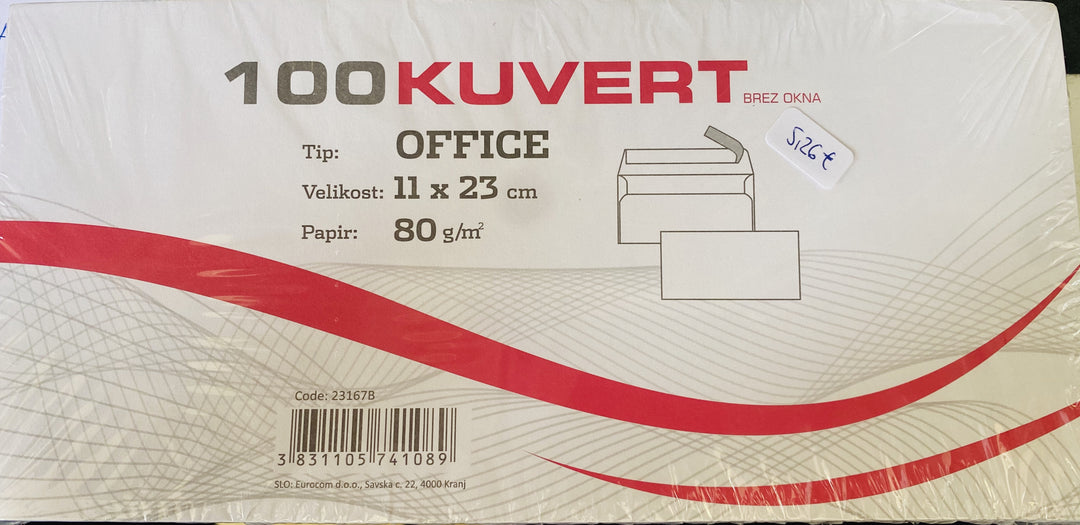 Kuverte Office 11x23cm 80g 100kom brez okna