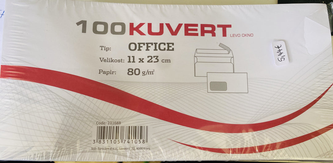 Kuverte Office 11x23cm 80g 100kom levo okno