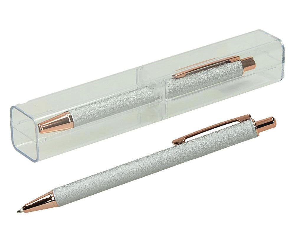 Kemični svinčnik metal bleščice silver + etui