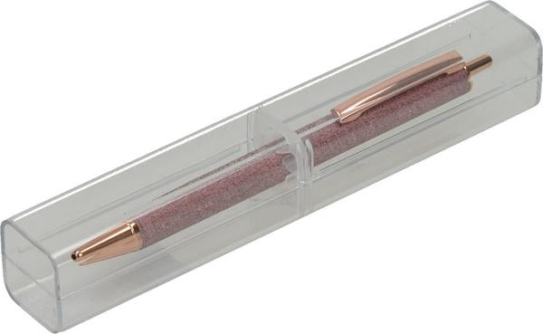Kemični svinčnik metal bleščice pink + etui