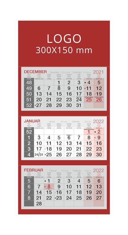 Koledar tridelni lepljen 2023 sort.barve