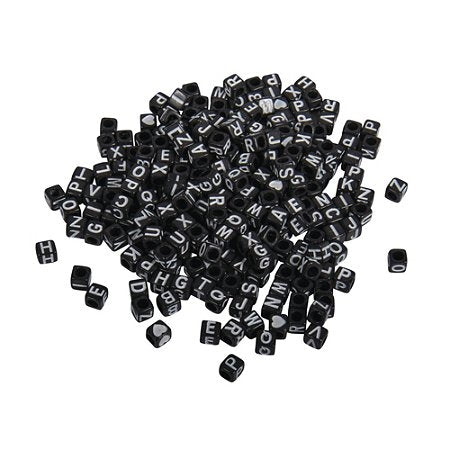 Perle črke, plastične, kocke, črne, 5x5 mm, 40g