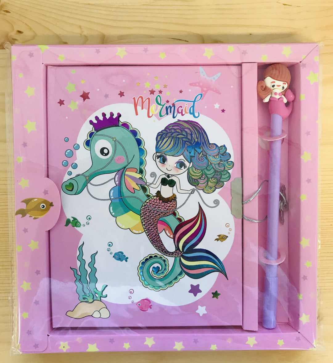 Dnevnik Mermaid s ključavnico in pisalom, 18x13cm, roza