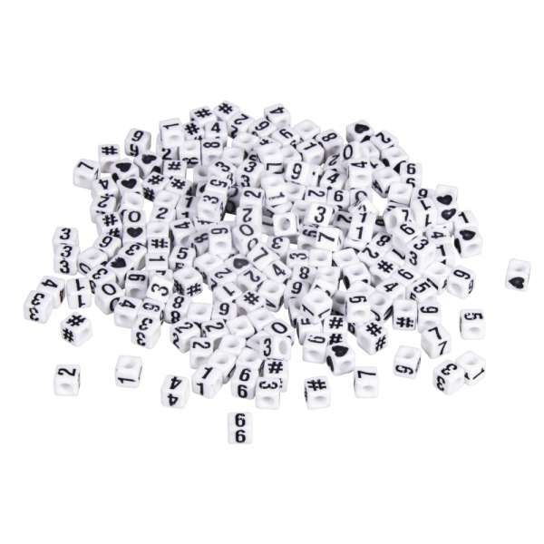 Perle številke, plastične, 5x5 mm, bele, 40g