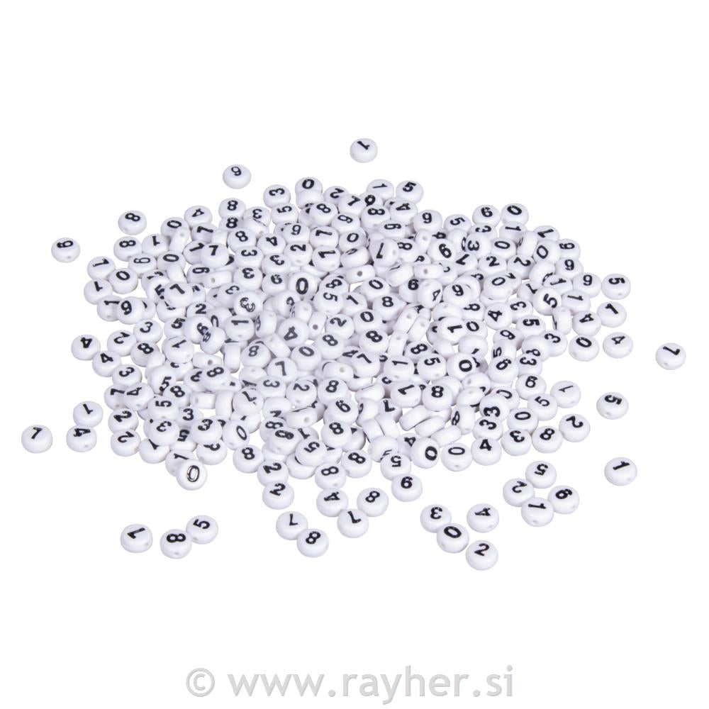 Perle številke, plastične, 6mm, bele ali črne, 40g