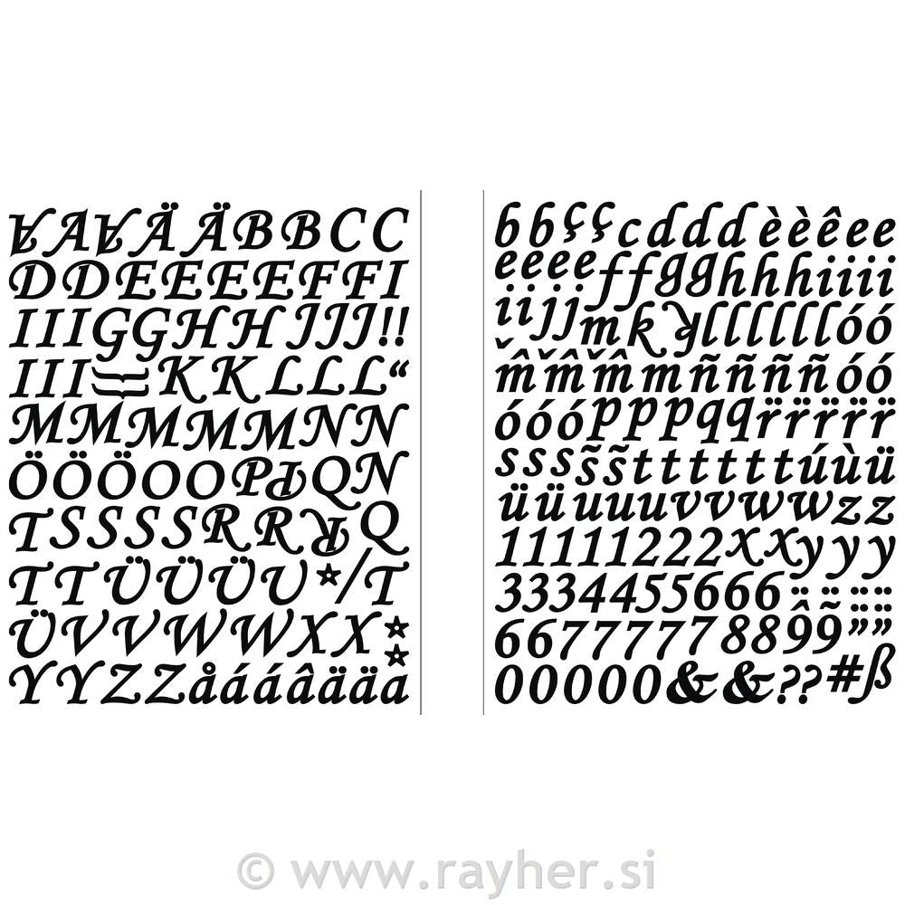 Nalepke abeceda+številke italics, črne