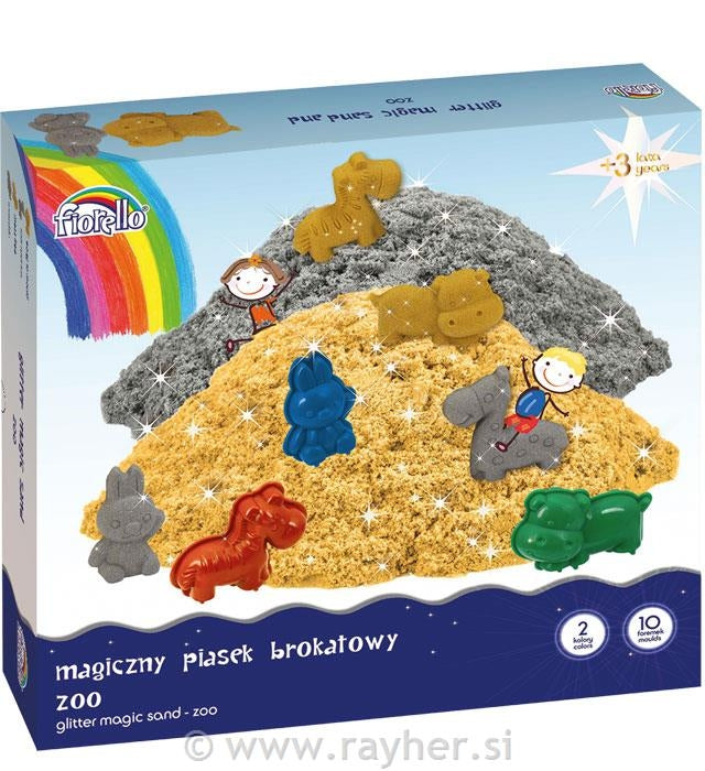 Magični pesek z bleščicami Zoo 1000g + modelčki