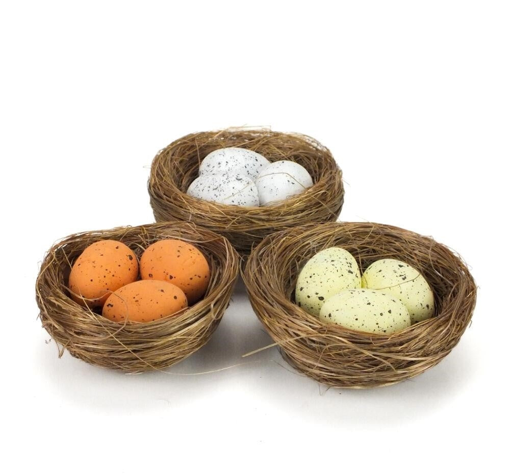 Gnezda z jajčki, set 3, beli, rumeni, or