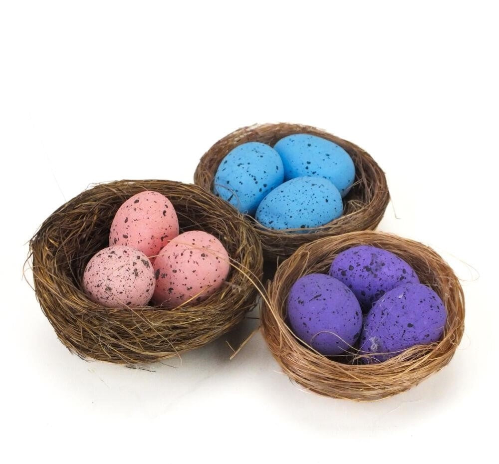 Gnezda z jajčki, set 3, rozni,modri,vio