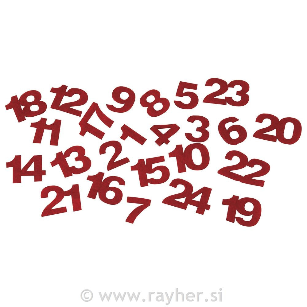 Številke iz filca 1-24 rdeče 1,5cm 24/1