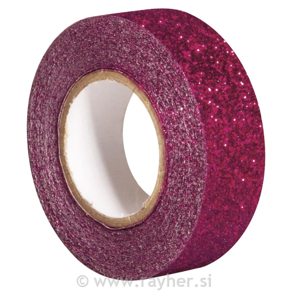 Lepilni trak z bleščicami, pink, 15mm,5m