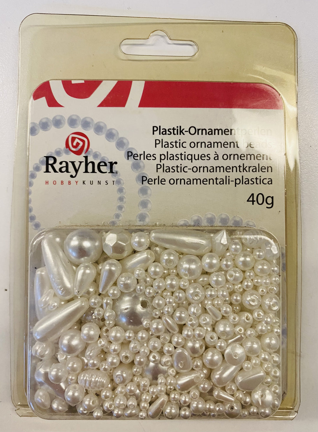 PERLE PLASTIČNE ORNAMENT, BELE, 40G