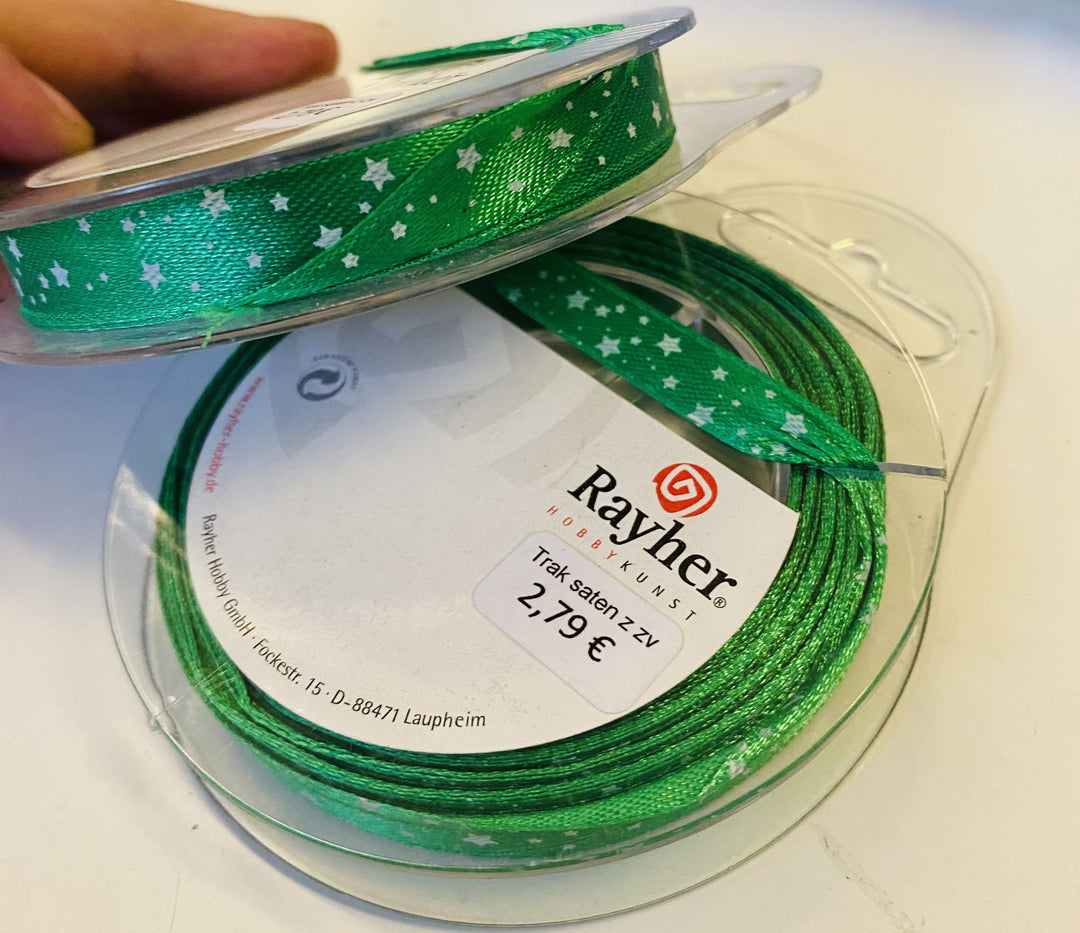 TRAK SATEN Z ZVEZDAMI, ZELEN, 1CM, 10M