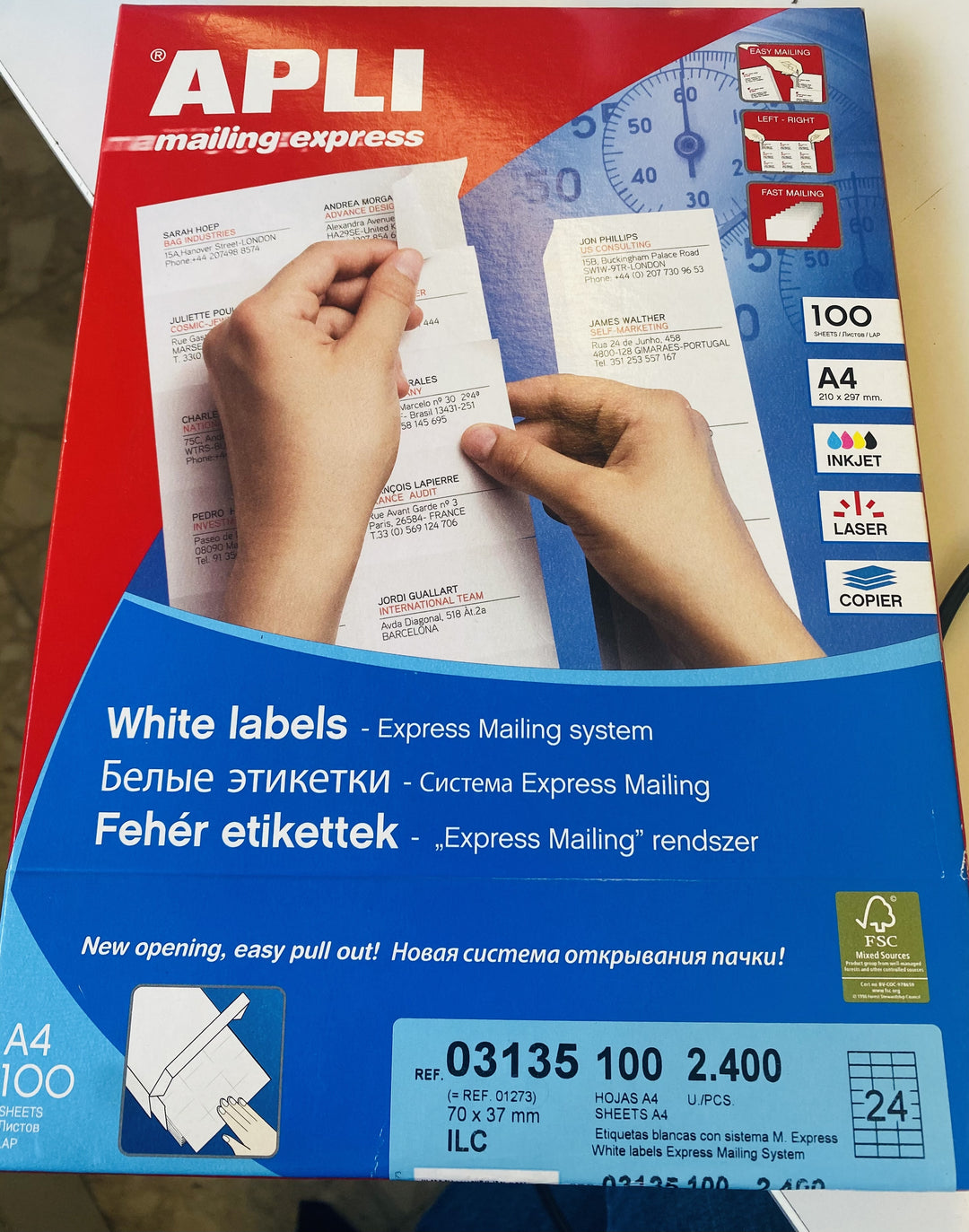 ETIKETE LASER APLI 03135 70X37MM 1/100