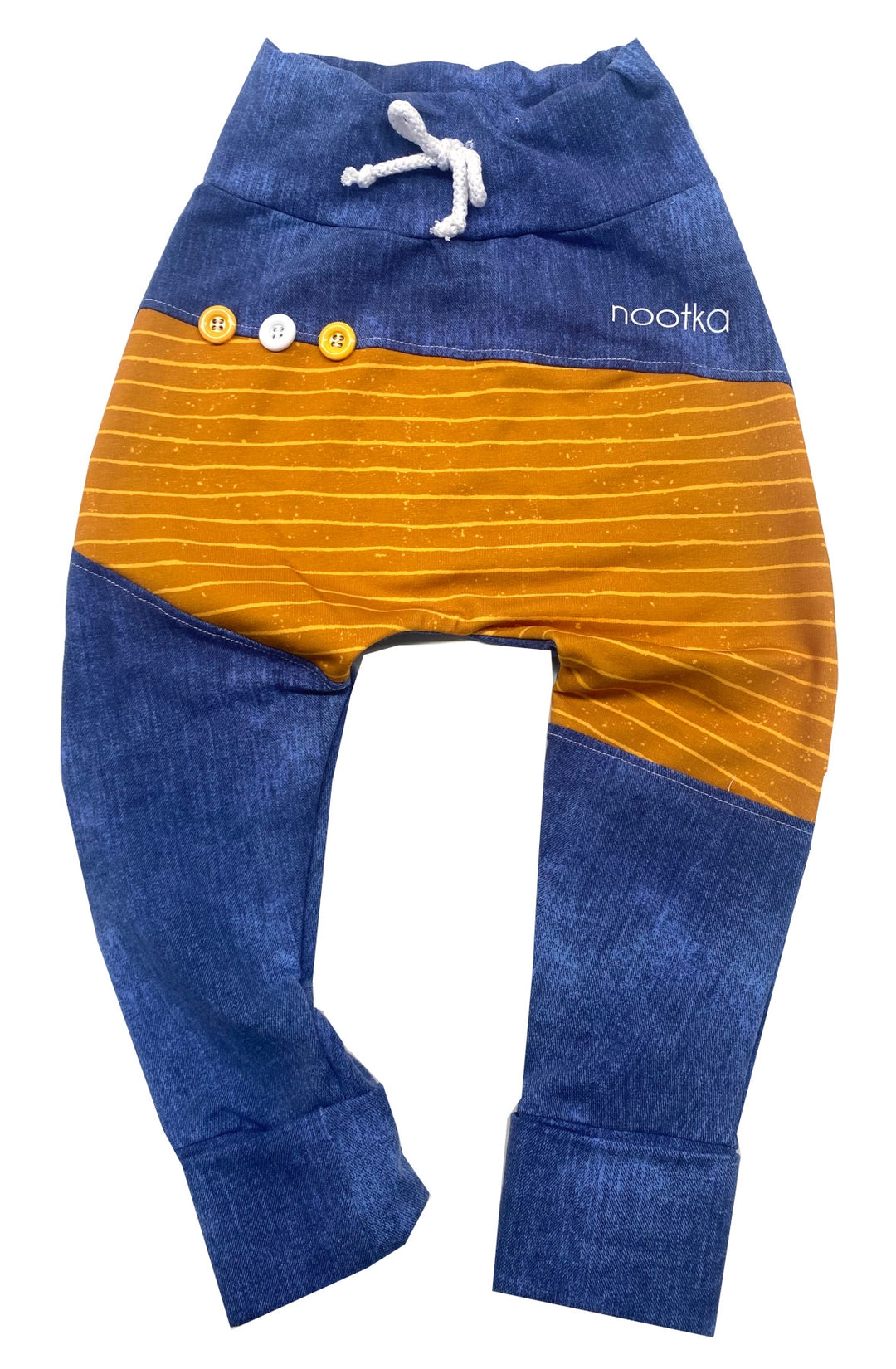 Dolge hlače jeans z gumbi oker, Nootka ročno delo