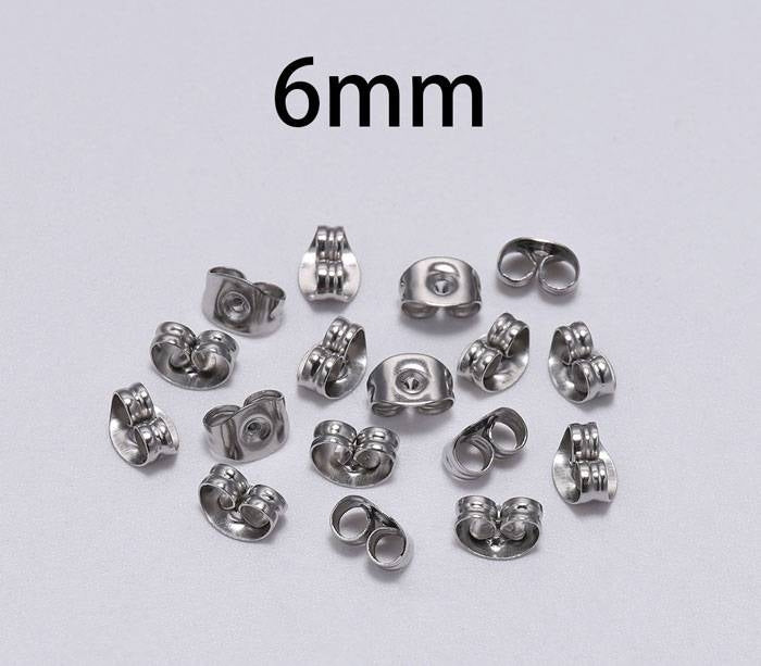 Metuljček za uhane 6mm  nerjav. jeklo 4/1