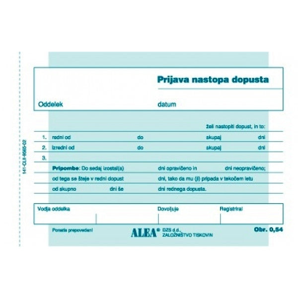 OBRAZEC 0.54 PRIJAVA NASTOPA DOPUSTA AC