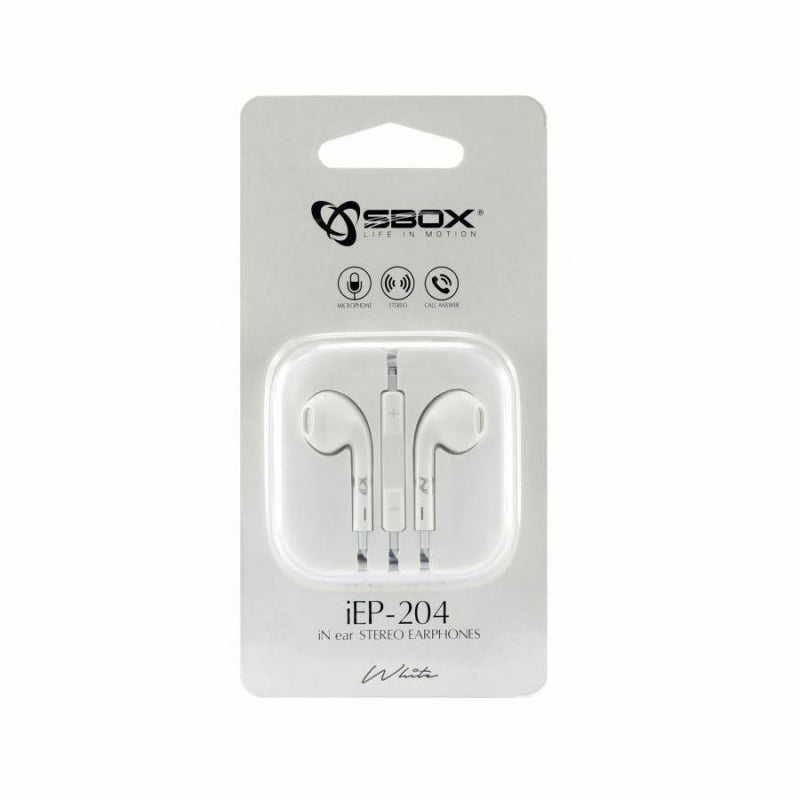 Slušalke ušesne stereo z mikrofonom iEP-204W bele SBOX